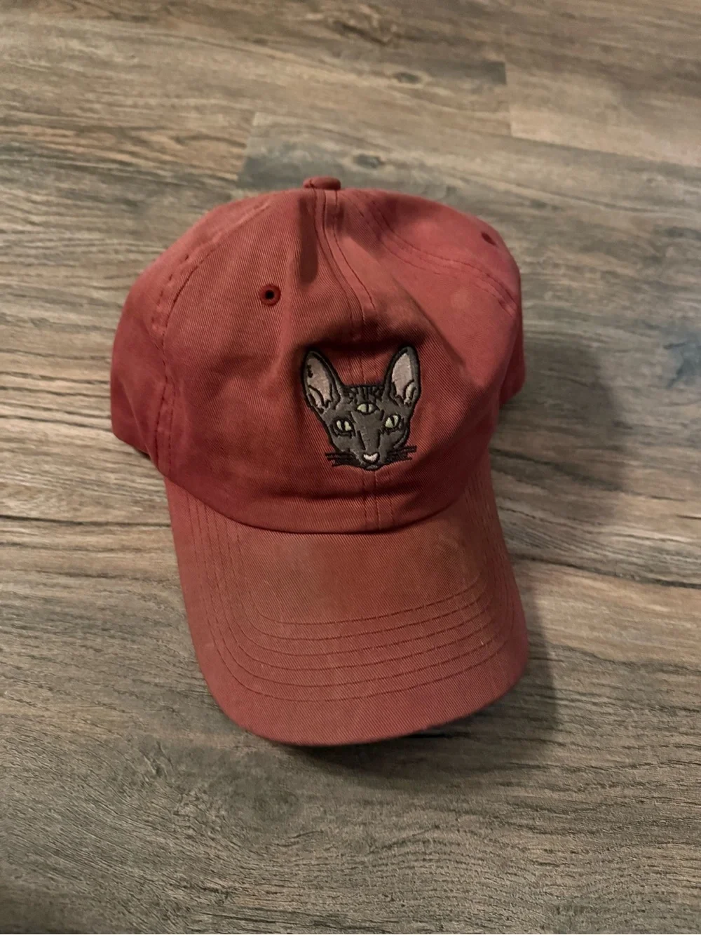 Urban Outfitters Maroon Baseball Cap - Three-Eyed Cat Embroidery, Adjustable
